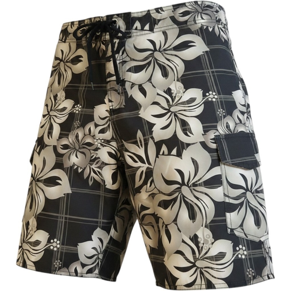 Hang Ten Swim Trunks Men Liner Removed Board Shorts Floral Plaid Pattern L #510C